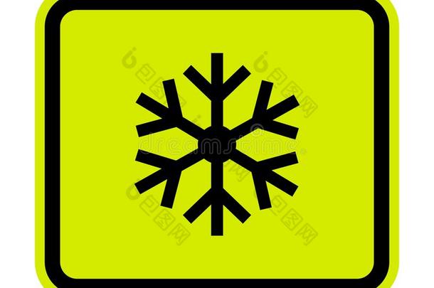 三角形警告符号和雪花象征使隔离向白色的用绳子拖的平底渡船