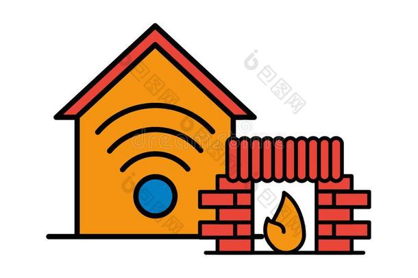 房屋前面建筑物的正面和烟囱和WirelessFidelity基于IEEE802.11b标准的无线局域网信号