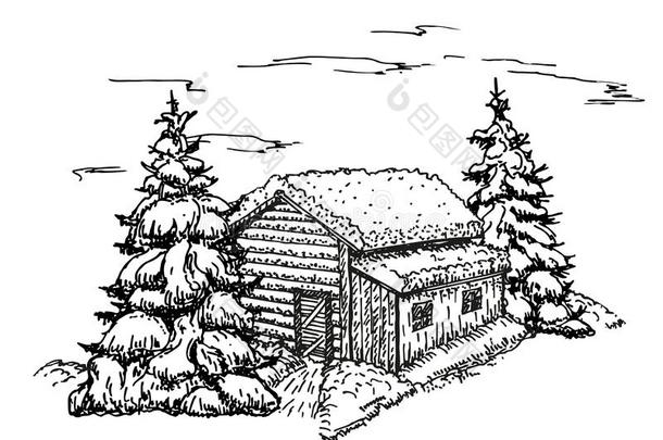 房屋采用指已提到的人w采用ter森林草图.圣诞节背景,房屋我