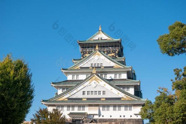 大阪城堡采用大阪和秋树叶.黑色亮漆旅行观念