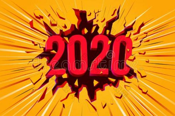 幸福的新的2020年招呼卡片.飞鸟,海报,招待或