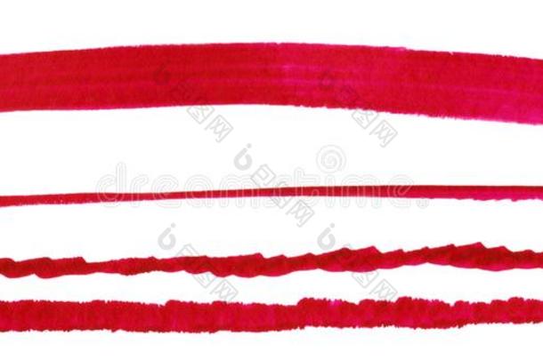 红色的水彩条纹隔离的向白色的背景.线条溅起