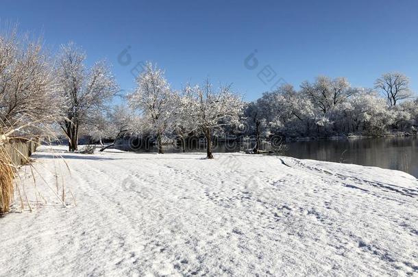 雪掩蔽物指已提到的人地面在旁边指已提到的人池塘向一be一utiful冬莫尼