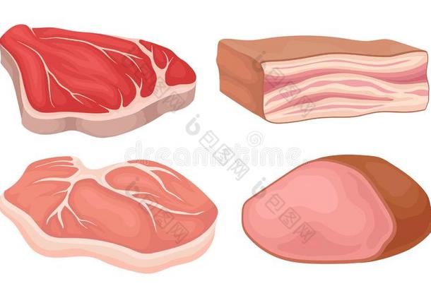 新鲜的肉收集,不同的肉部分类国营<strong>食品</strong>和家庭<strong>用品</strong>商店