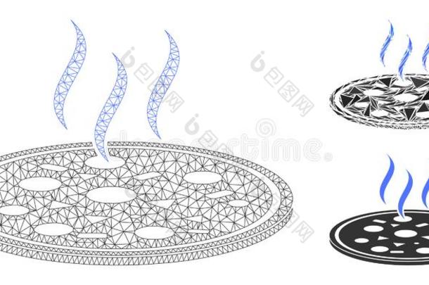 新鲜的意大利薄饼矢量<strong>网</strong>孔金属丝框架模型和三角形马赛克图标