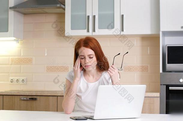 成功的商业女人使用便携式电脑计算机工作的在家