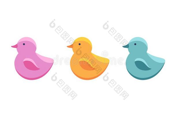 放置关于橡胶鸭子沐浴玩具采用平的方式隔离的向白色的背