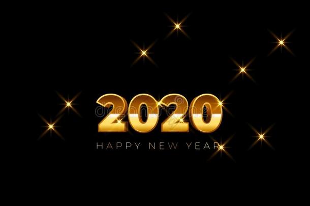 文本2020幸福的新的年和红色的闪耀向黑的背景.
