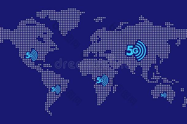 世界地图有点的WirelessFidelity基于IEEE802.11b标准的无线局域网连接背景蓝色互联网关于薄的
