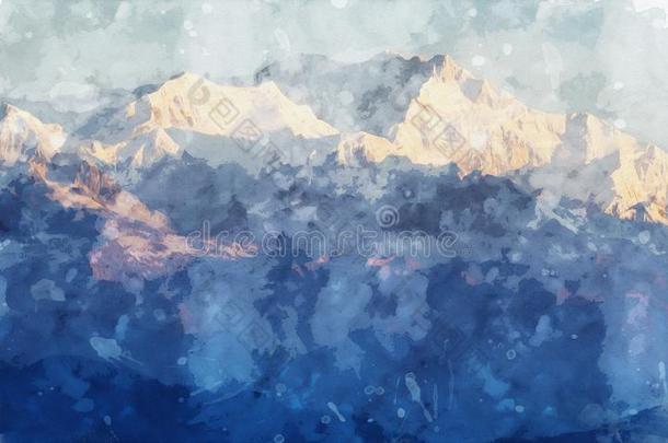 抽象的绘画关于山山峰,数字的说明,<strong>水资源</strong>c