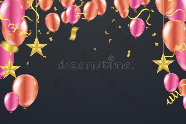 幸福的新的年明信片庆祝横幅和粉红色的气球波黑