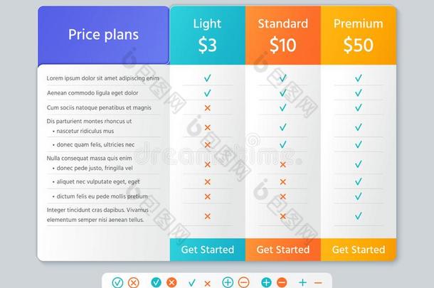 表价格图表.矢量说明.比较计划样板