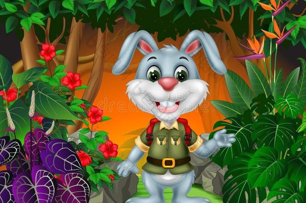 有趣的兔子采用指已提到的人森林和热带的植物漫画