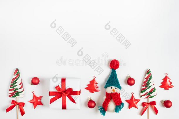圣诞节边和雪人,棒糖和圣诞节装饰