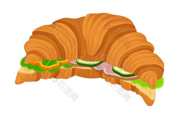 羊角面包充满的和蔬菜和厚板关于肉矢量图解