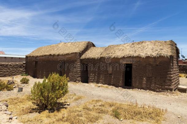 典型的房屋使采用风干土坯砖在别墅杆采用玻利维亚条子毛绒.