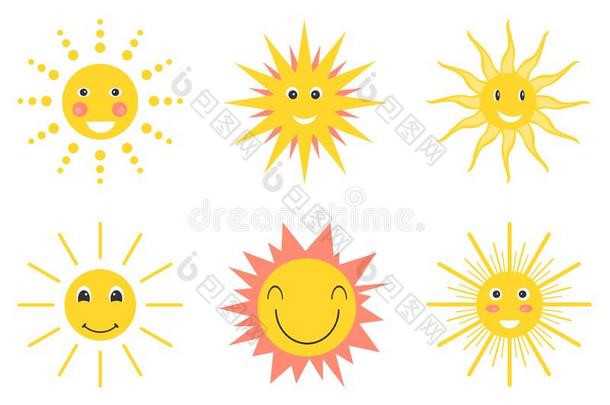 太阳表情符号.有趣的夏阳光,太阳婴儿幸福的早晨表情符号
