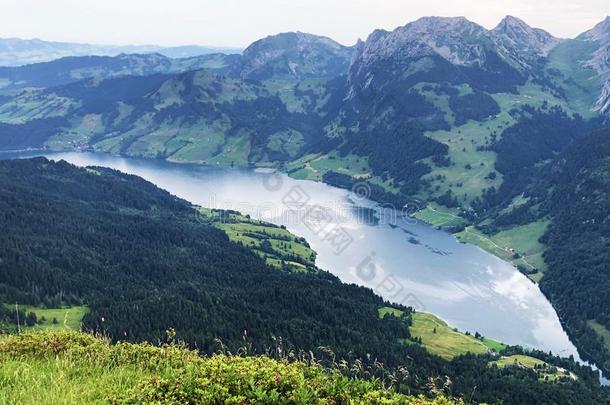 阿尔卑斯山的风景关于指已提到的人瓦吉塔尔<strong>称重</strong>湖采用指已提到的人摇动