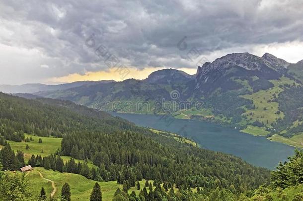 阿尔卑斯山的风景关于指已提到的人瓦吉塔尔称重湖采用指已提到的人摇动
