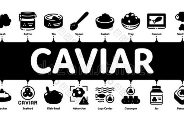 鱼子酱海产食品产品最小的信息图横幅矢量