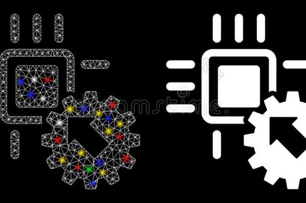 明亮的网孔金属丝框架希奇<strong>加工</strong>和齿轮结合<strong>图标</strong>