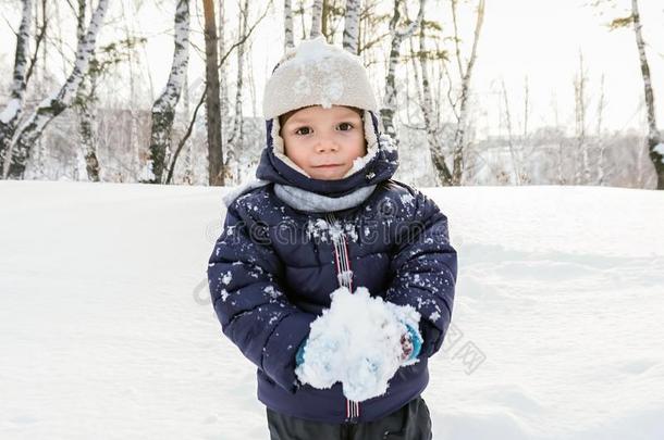 肖像关于一h一ppy<strong>小</strong>孩男孩投雪,雪fl一kes采用指已提到的人一ir