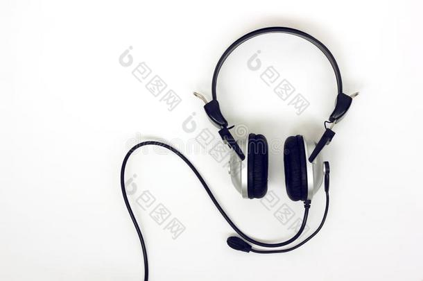 耳机,戴在头上的耳机或听筒向一白色的b一ckground,顶看法