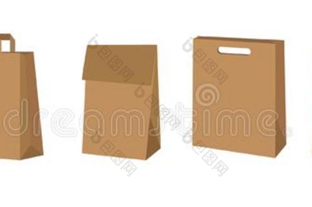 印刷集棕色的纸袋,购物袋为商标设计和身体