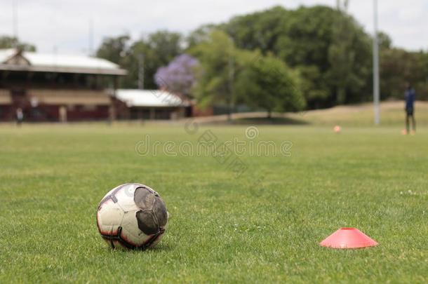 专业的<strong>足球足球训练</strong>使用圆锥细胞和有关运动的balancing平衡