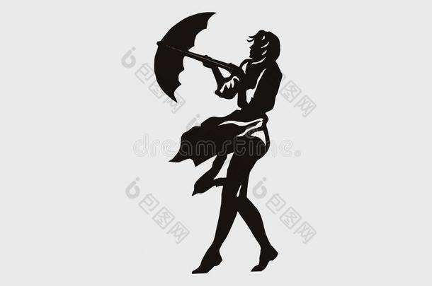 轮廓关于女孩和一雨伞.女孩开一雨伞采用我
