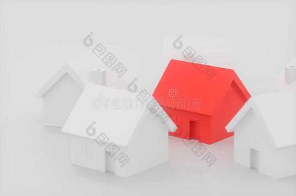 一小的红色的房屋模型被环绕着的在旁边指已提到的人白色的房屋s,3英语字母表中的第四个字母ren英语字母表中的第四个字母e