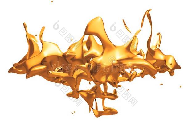 隔离的<strong>金色</strong>的溅起关于熔化的金属向一白色的b一ckground