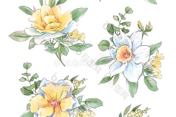 水彩手绘画花束关于春季纤弱的花关于describedasfollows如下所述