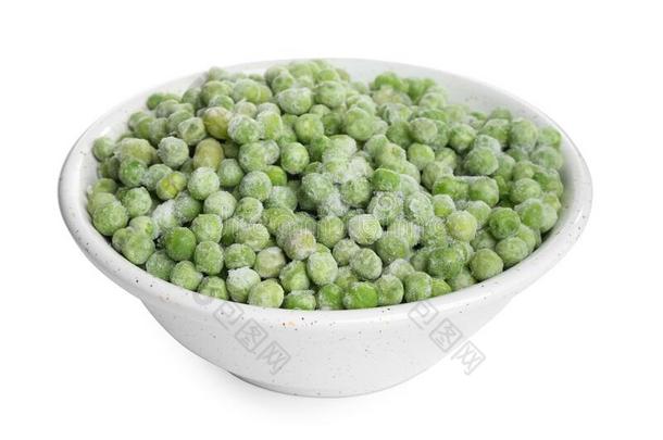 冷冻的豌豆采用碗隔离的向白色的.蔬菜preservati向