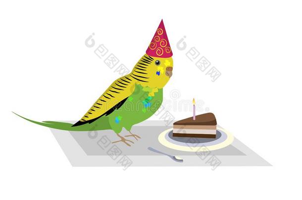 相思鹦鹉鸟祝贺和生日,鸟和蛋糕和c和le