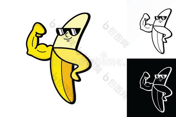 说明<strong>矢量</strong>图解的关于<strong>肌肉</strong>香蕉展映他的二头肌训练机.