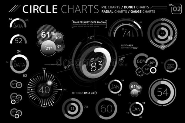 圆图表,馅饼图表,油炸圈饼图表,辐射状的图表和测量的标准或范围