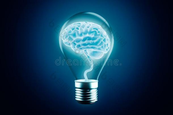 灼热的人脑皮质采用一灯泡向一蓝色b一ckground.