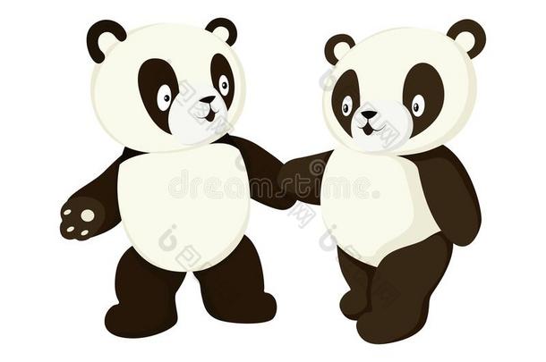 两个程式化的熊猫满的身体绘画.简单的熊猫熊偶像或