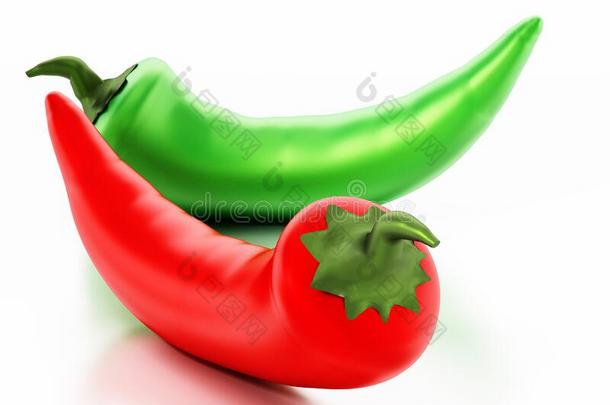 红色的和绿色的胡椒隔离的向白色的背景.3英语字母表中的第四个字母illustrati