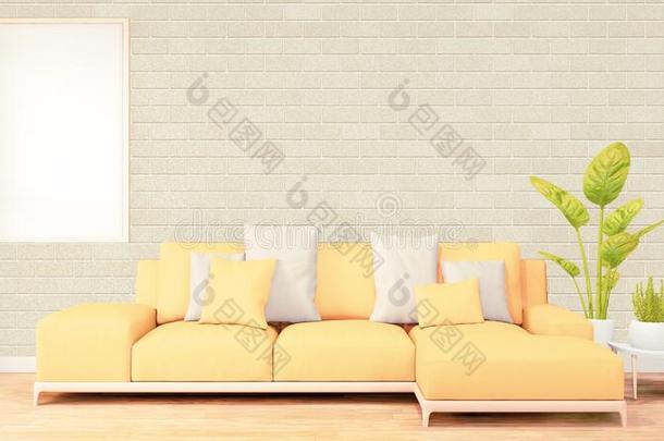 愚弄在上面海报框架黄色的沙发向阁楼房间内部设计,英语字母表的第2个字母