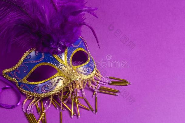 嘉年华面具和紫色的羽毛向一紫色的b一ckground