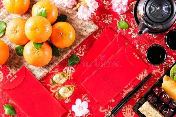 中国人新的<strong>年节</strong>日装饰脑袋或红色的小包,或ange