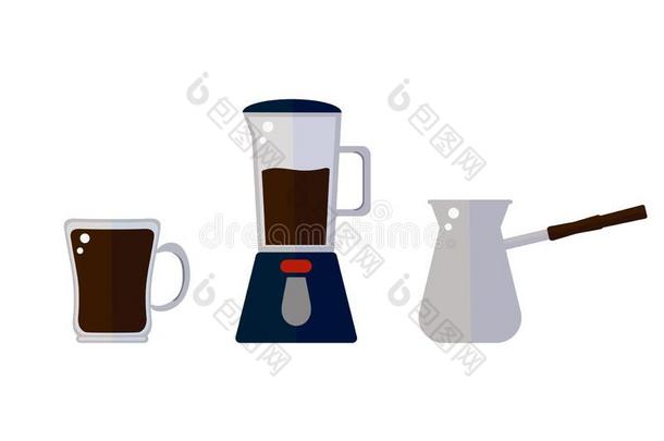 杯子和<strong>咖啡豆</strong>,<strong>咖啡豆</strong>制造者和土耳其人采用平的<strong>矢量</strong>方式向一