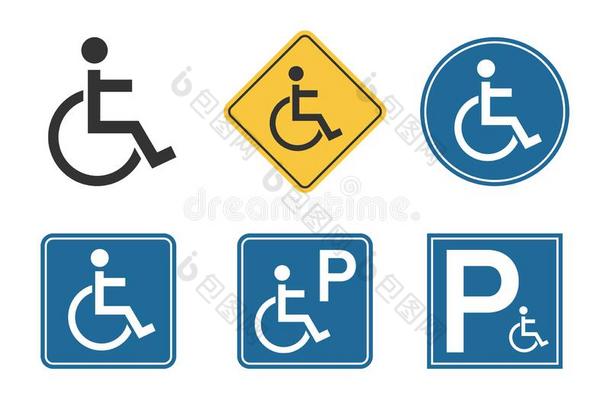 障碍偶像放置,轮椅和无力象征,h和ica英语字母表的第16个字母英语字母表的第16个字母
