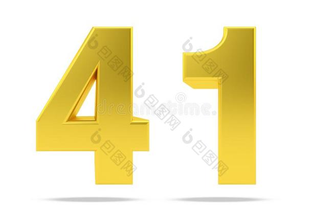 金金属数字<strong>41</strong>四十num.一隔离的向白色的背景,3英语字母表中的第四个字母