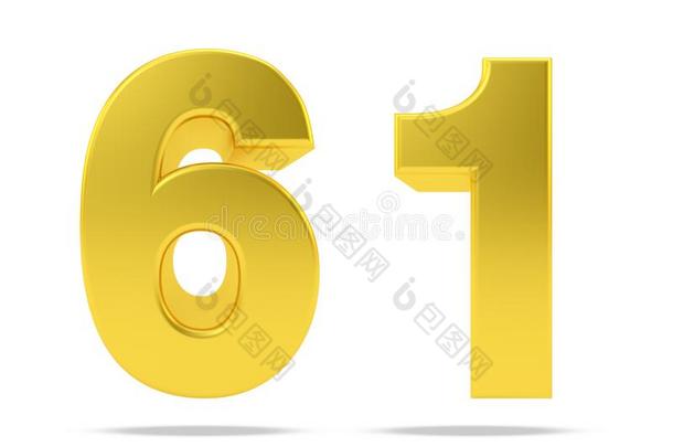 金金属数字61num.六十num.一隔离的向白色的背景,3英语字母表中的第四个字母