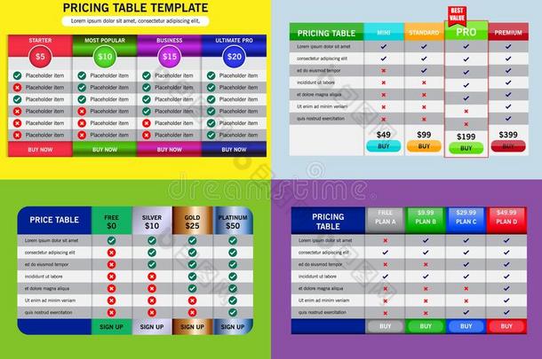 放置关于商业价格计划或比较表价格图表或波黑