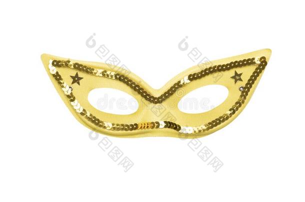 黄色的狂欢节面具和金色的小珠子