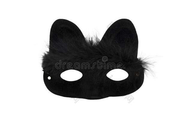 黑的狂欢节面具和猫耳和头发